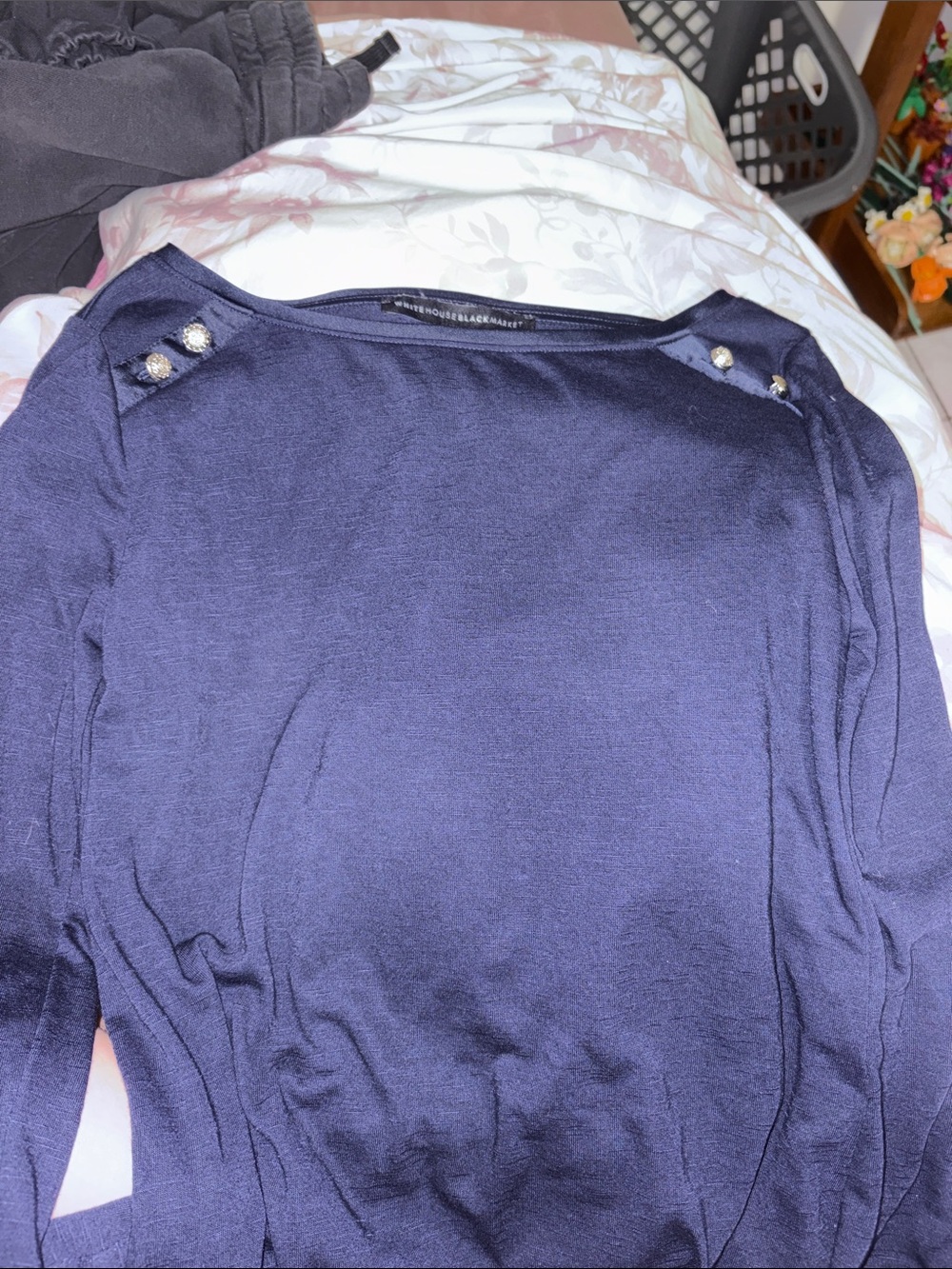Navy Button-Shoulder Sweater